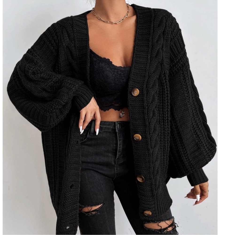 Cozy Solid Chunky Cable Knit Button Down Oversized Cardigan XS S M L XL